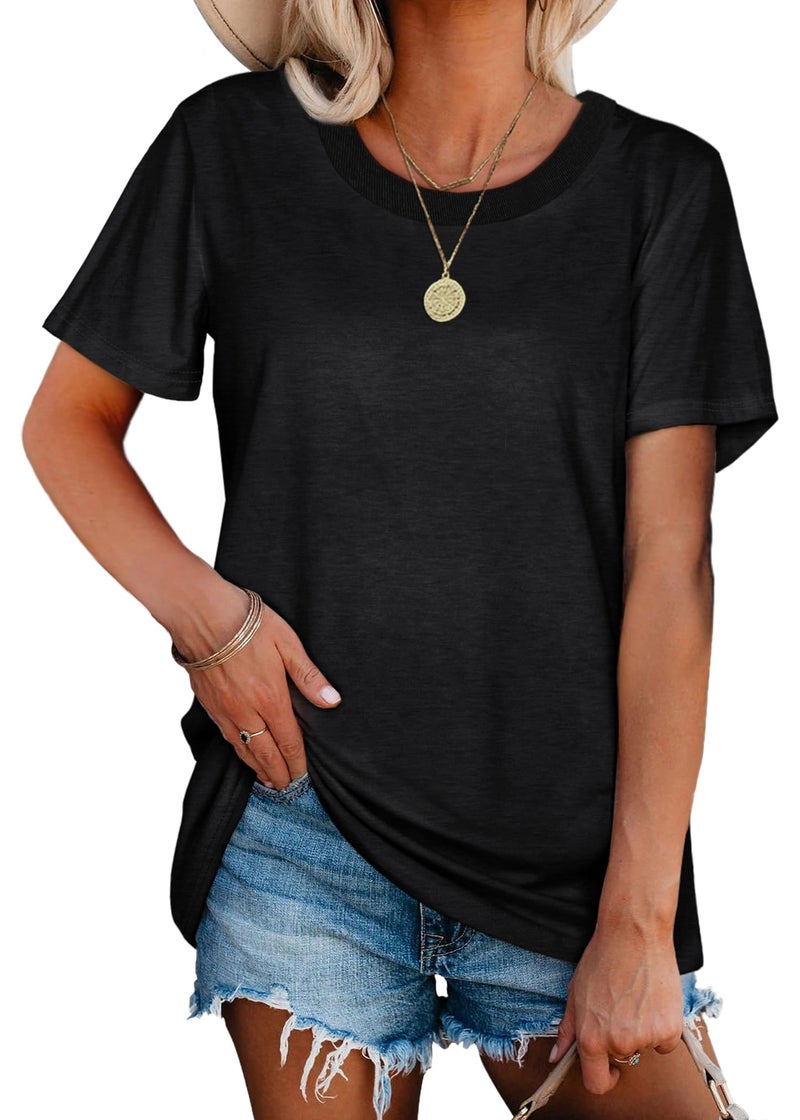 Jescakoo Womens Short Sleeve Tops Crewneck Black Tshirts Loose Fit Casual Tees Shirts XL - Image 3