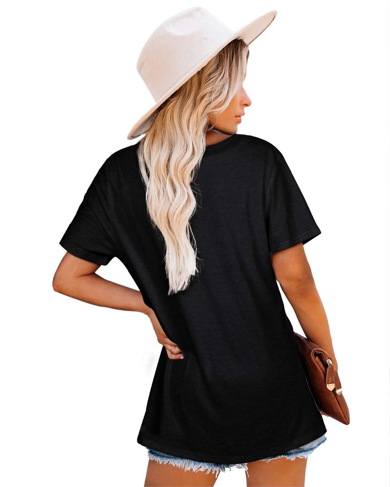 Jescakoo Womens Short Sleeve Tops Crewneck Black Tshirts Loose Fit Casual Tees Shirts XL - Image 5