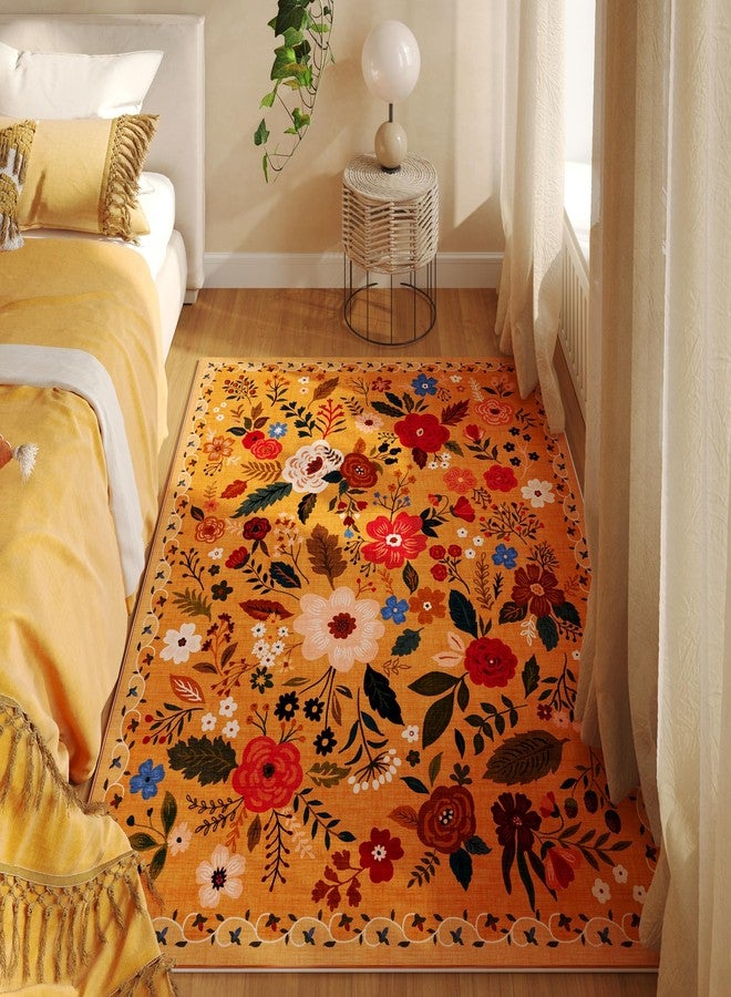 Rugcomf Area Rug 4x6 Rug Washable Boho Rugs Non Slip Low Pile Floral Small Carpet for Bedroom, Bedside, Kids Room, Office, Dining Room(Yellow) - Image 5