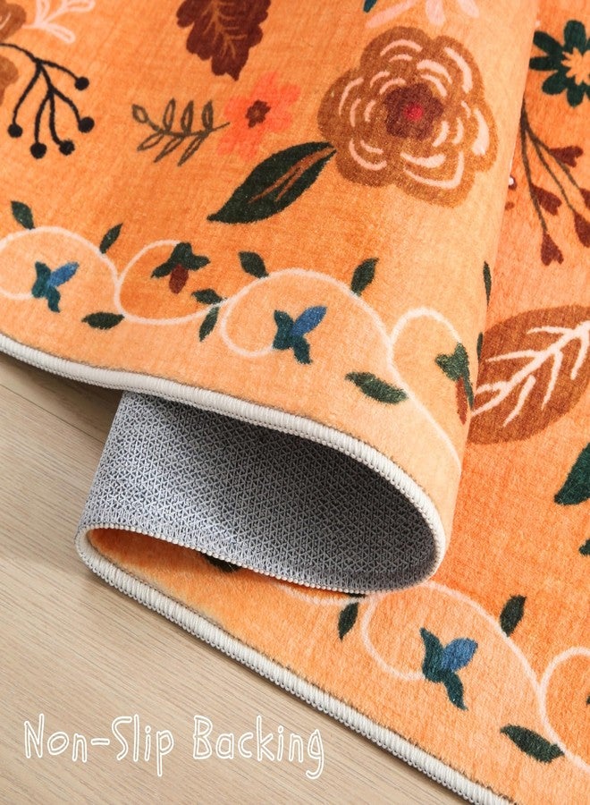 Rugcomf Area Rug 4x6 Rug Washable Boho Rugs Non Slip Low Pile Floral Small Carpet for Bedroom, Bedside, Kids Room, Office, Dining Room(Yellow) - Image 3