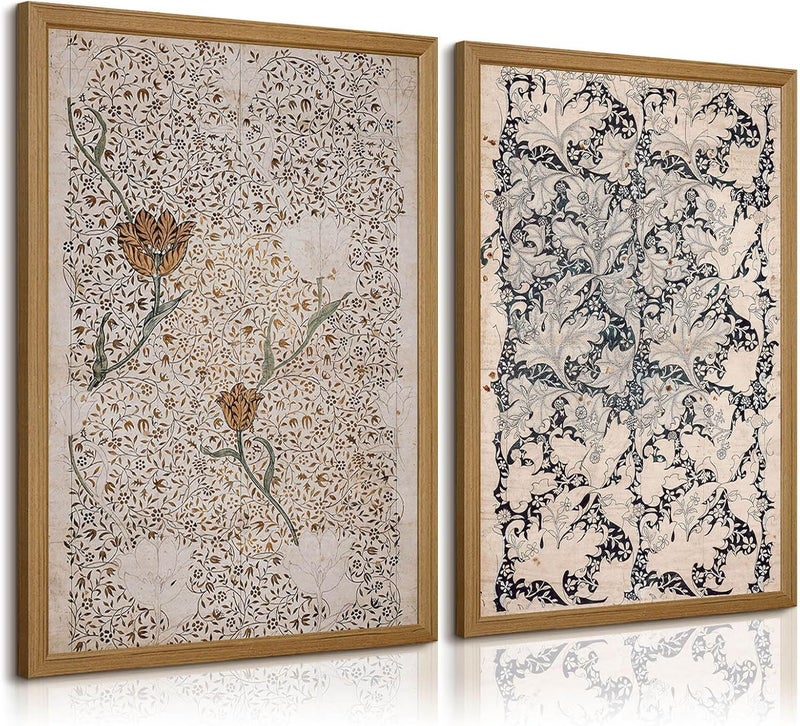Joocrise Vintage Botanical Wall Art Prints Set of 2 Antique Sketch Wall Art Decor Neutral Flower Canvas Wall Art Floral Pictures Farmhouse Painting Vintage Floral Artwork for Room Bedroom 12x16 Inch Framed - Image 1