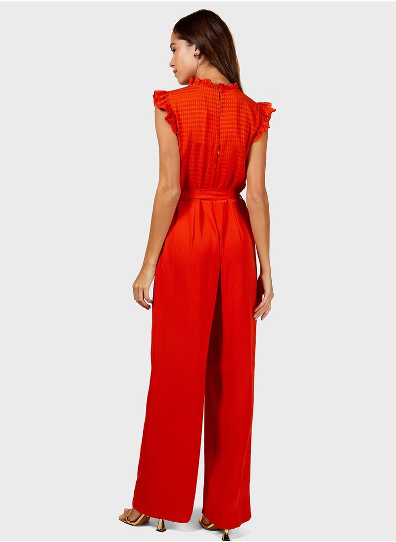 Little Mistress - Wide Leg Frill Neck Jumpsuit - Image 1