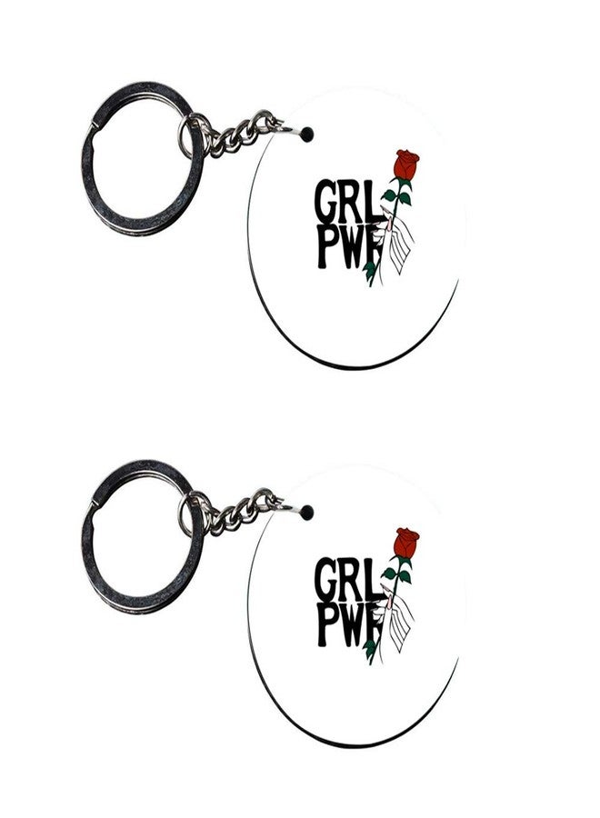 Anuman007 | keychain girls power | keychain for royal enfield classic 350 Printed Wooden Keychains | Circle Shape Set of 2 keyrings 2x2 inch - Image 1