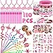 SNLN 110Pcs Cowgirl Party Favors Hot Pink Princess Birthday Supplies for Girls Cowgirl Straws Necklace Bubble Wands Silicone Bracelet Western Tattoo Stickers Rodeo Hot Pink Horse Party Favors - Image 2