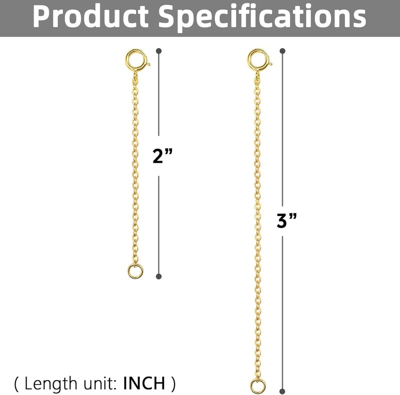 VANBARIS Gold Necklace Extender 14K, 925 Sterling Silver Necklace Extenders Gold Chain Bracelet Anklet Jewelry Extension for Women, 2 Piece Set (2, 3 Inches) - Image 3