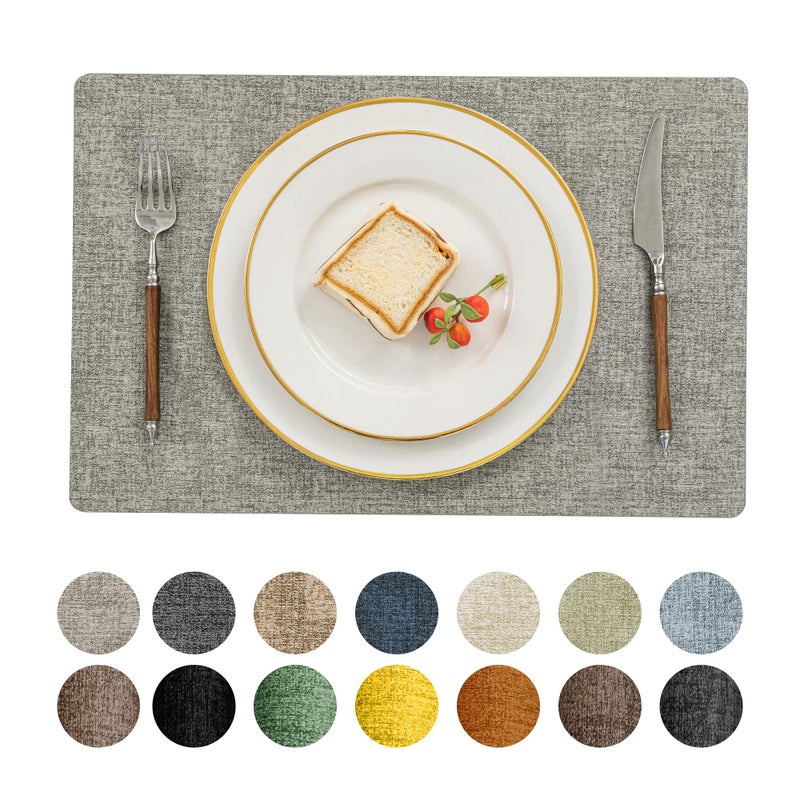 Romanstile Vinyl Placemats Set of 6-12 X 17 Inch - Faux Leather 100% Waterproof Oil-Proof Wipeable Place Mats, Heat Resistant Reversible PU Table Mats for Kitchen Dining Party Outdoor, Light Grey - Image 1