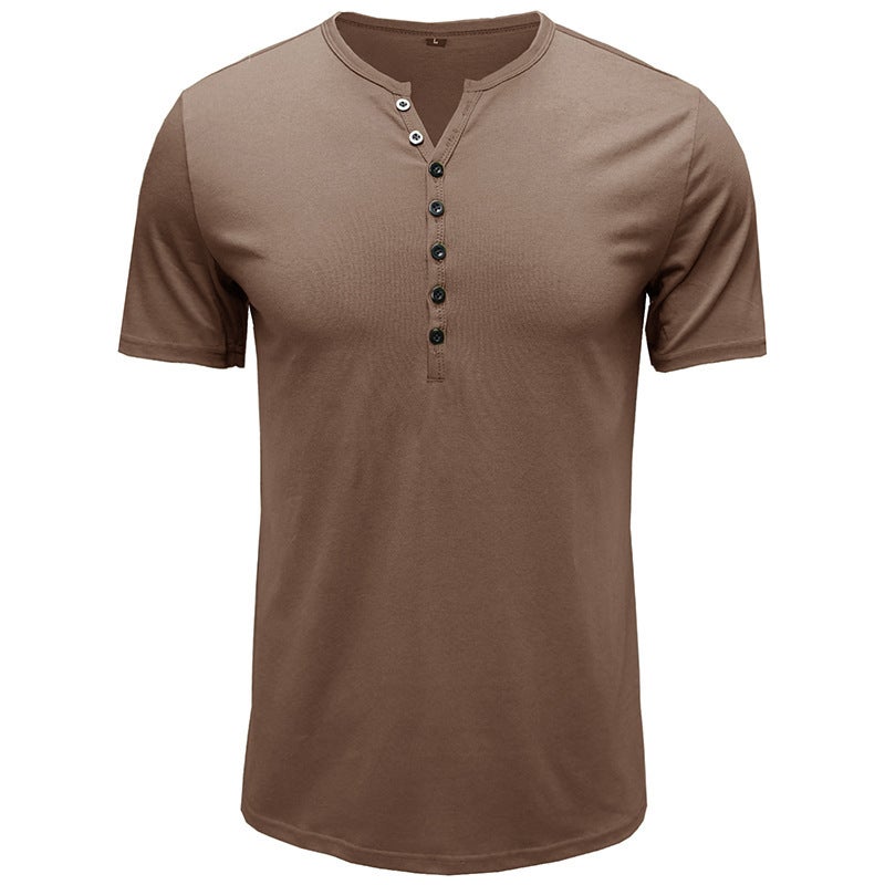 New Solid Color Henry Short-sleeved Men''s T-shirt Foreign Trade and Summer Slim-fit Men''s T-shirt - Image 1