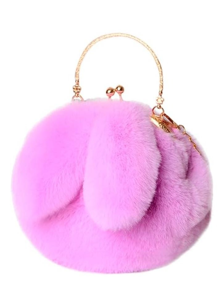 Executive LLC - Cute Soft Rabbit Ear Sling Hand Bag With Smooth Zipper,Cross Body Bag For Girls,Clutch Purse with Gold Metal Chain Strap, Plush Side Bag, Shoulder hand Purse(Purple) - Image 1