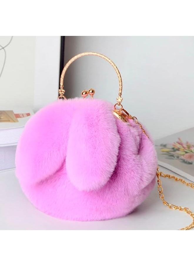 Executive LLC - Cute Soft Rabbit Ear Sling Hand Bag With Smooth Zipper,Cross Body Bag For Girls,Clutch Purse with Gold Metal Chain Strap, Plush Side Bag, Shoulder hand Purse(Purple) - Image 1