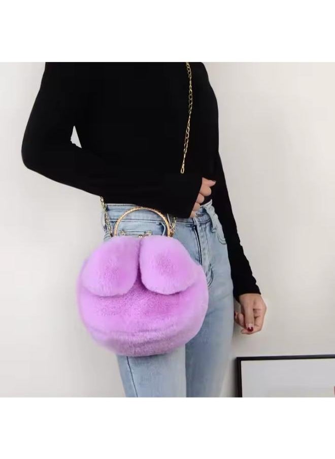 Executive LLC - Cute Soft Rabbit Ear Sling Hand Bag With Smooth Zipper,Cross Body Bag For Girls,Clutch Purse with Gold Metal Chain Strap, Plush Side Bag, Shoulder hand Purse(Purple) - Image 1