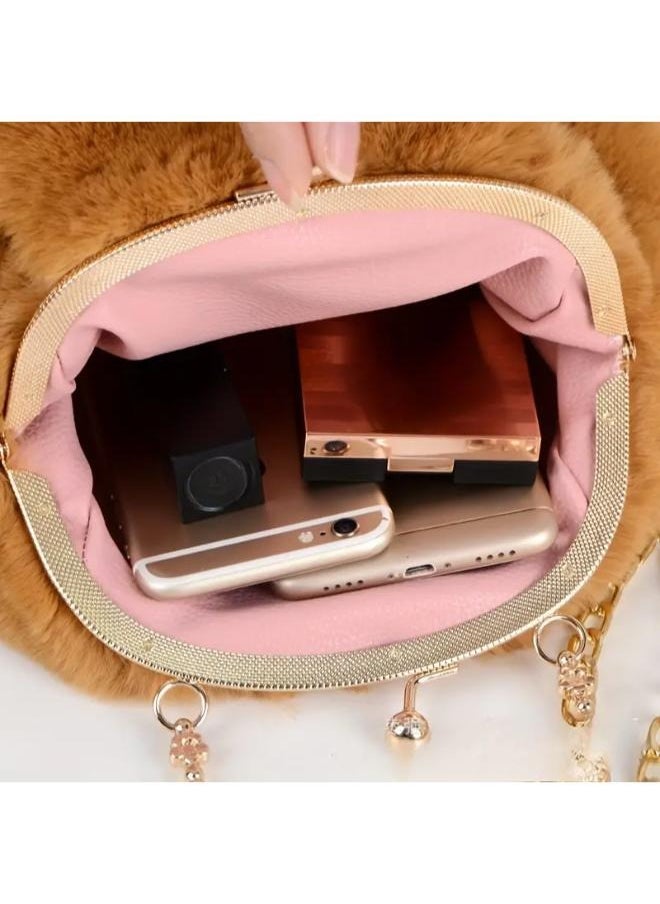 Executive LLC - Cute Soft Rabbit Ear Sling Hand Bag With Smooth Zipper,Cross Body Bag For Girls,Clutch Purse with Gold Metal Chain Strap, Plush Side Bag, Shoulder hand Purse(Purple) - Image 1