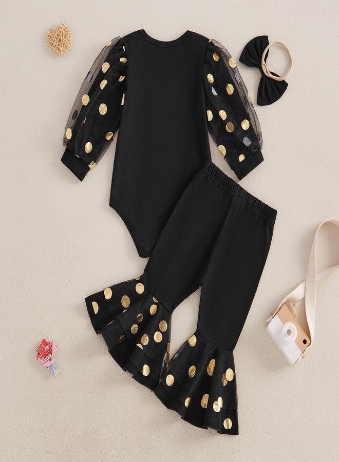 Gureui My First New Years Baby Girl Outfit 0 3 6 12 Months Newborn Long Sleeve Romper Onesie Flare Pants Clothes Set (A Black, 6-12 Months) - Image 4