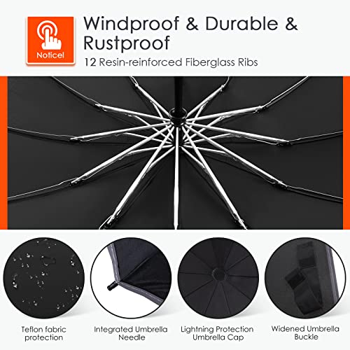 Bodyguard Inverted Umbrella Large Windproof Umbrellas for Rain Sun Travel Umbrella Compact with Reflective Stripe, Black-46 INCH - Image 5