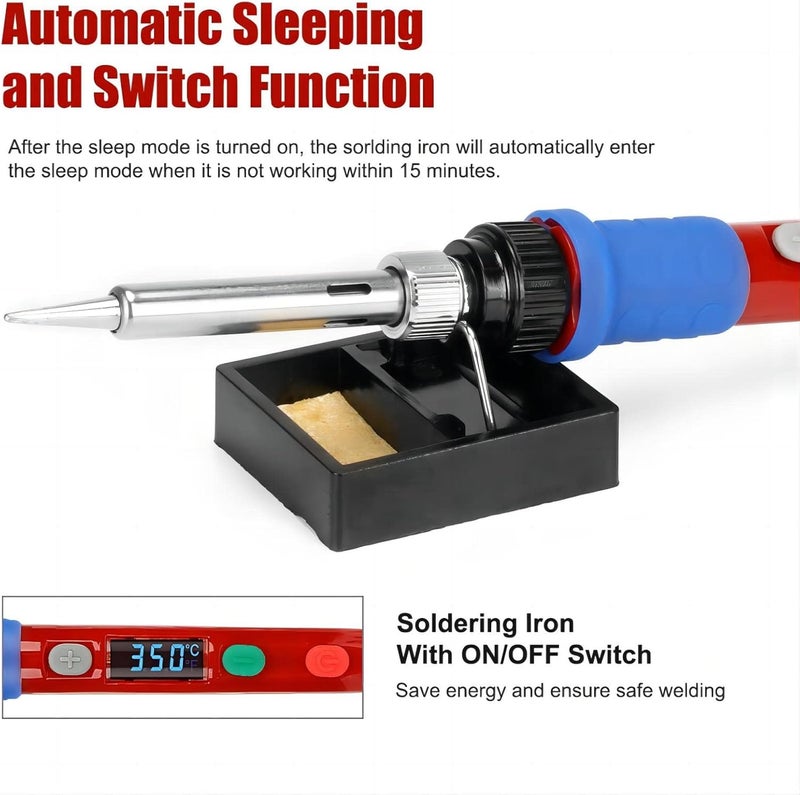 Q-MING Soldering Iron Kit, 90W 110V LED Digital Soldering Iron with Ceramic Heater, Adjustable Temperature Soldering Welding Iron Kit, Auto-sleep, Thermostatic Design - Image 4