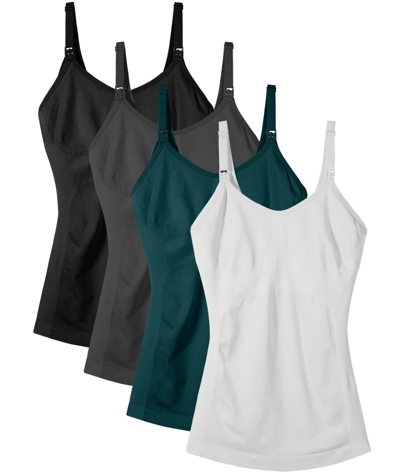 IMFASY Women's Maternity Nursing Tank Tops with Built in Bra for Breastfeeding Camisoles Shirt 4Pack - Image 1