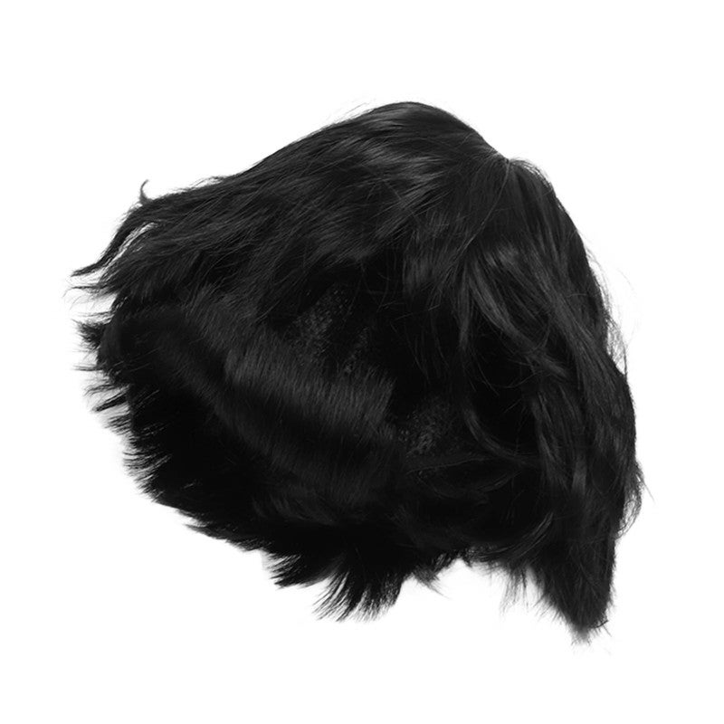 Short Wig: Black Layered Fluffy Synthetic Wig - Adjustable Heat Resistant Breathable Wig for Men Halloween Cosplay Daily Use - Image 2