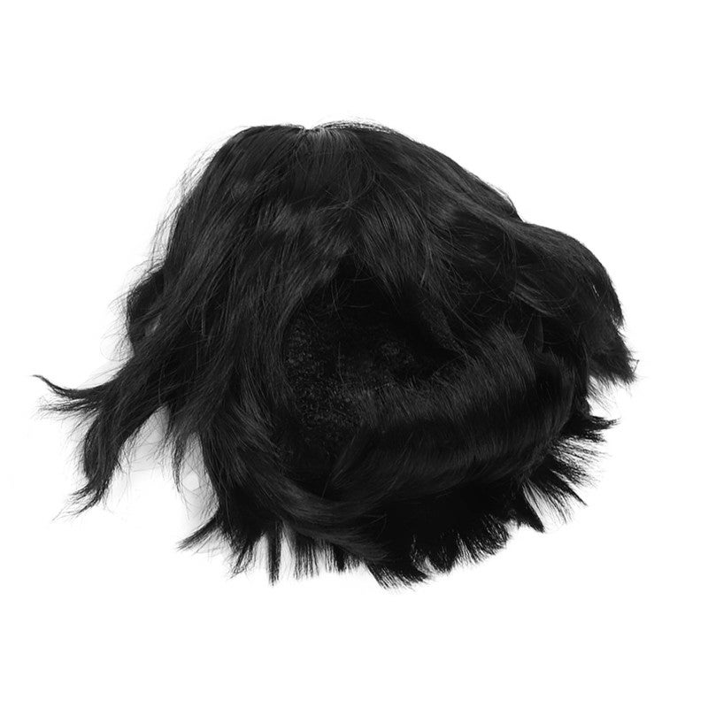 Short Wig: Black Layered Fluffy Synthetic Wig - Adjustable Heat Resistant Breathable Wig for Men Halloween Cosplay Daily Use - Image 1