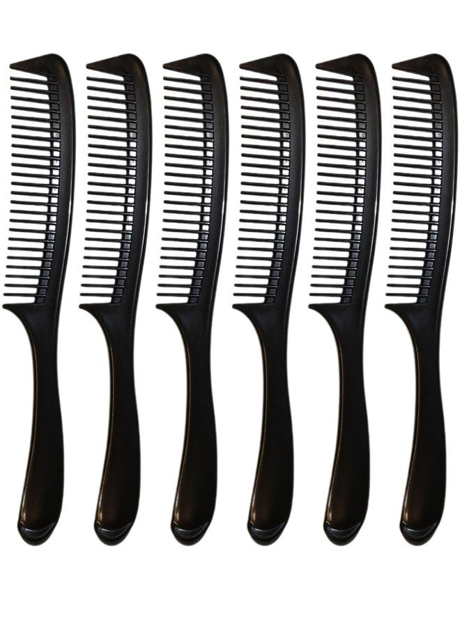 Comfort Axis Large Wide Tooth 8 1/2-Inch Long Comb for Detangling Dry or Wet Hair with Round Handle for Men, Women and Kids, Curly Wavy Straight Long Hair, Black - Pack of 6 - Image 1