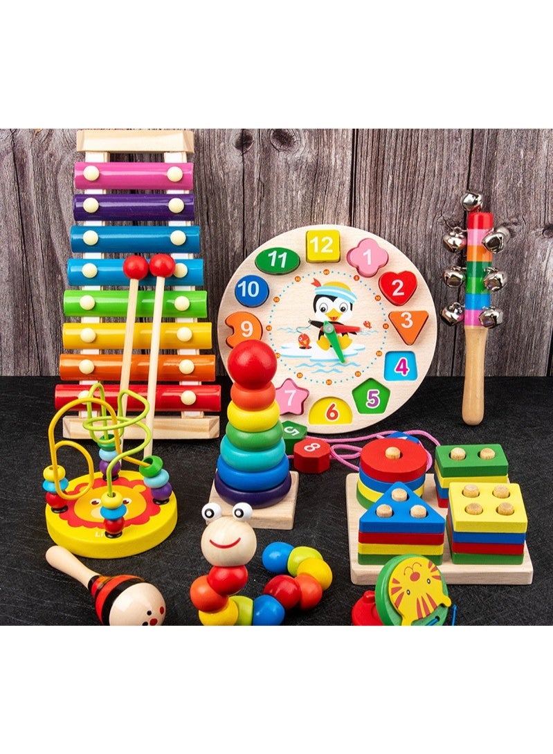 JAYATO 9 pcs Early education baby building blocks, infant and toddler children's educational toys, custom-made wooden bead-ringing and tapping toys, 0-3 years old intelligence musical instruments. - Image 1