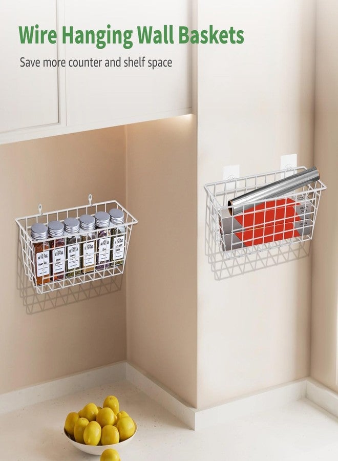 Homaisson 4PCS Hanging Wall Basket Wire Storage Baskets, White Wire Basket for Cabinet Door Organizer with 8 Hooks, Wall Mounted Shelf for Kitchen, Garage and Bathroom - Image 2
