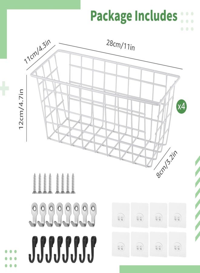 Homaisson 4PCS Hanging Wall Basket Wire Storage Baskets, White Wire Basket for Cabinet Door Organizer with 8 Hooks, Wall Mounted Shelf for Kitchen, Garage and Bathroom - Image 4