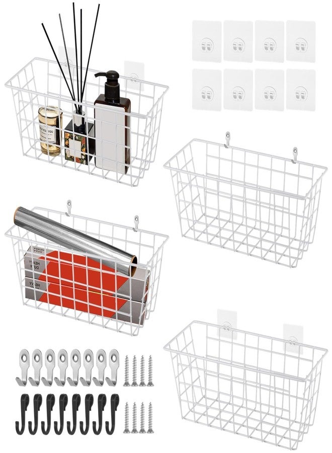 Homaisson 4PCS Hanging Wall Basket Wire Storage Baskets, White Wire Basket for Cabinet Door Organizer with 8 Hooks, Wall Mounted Shelf for Kitchen, Garage and Bathroom - Image 1