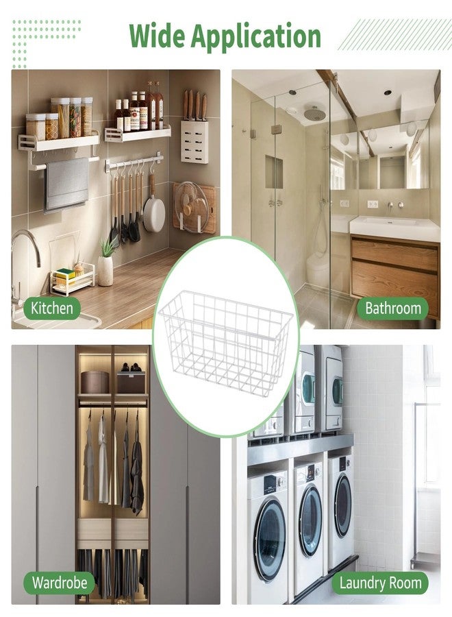 Homaisson 4PCS Hanging Wall Basket Wire Storage Baskets, White Wire Basket for Cabinet Door Organizer with 8 Hooks, Wall Mounted Shelf for Kitchen, Garage and Bathroom - Image 5