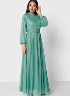Pleat Detail Shimmer Dress