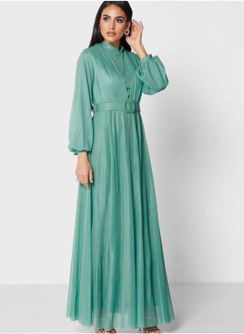 Khizana - Pleat Detail Shimmer Dress - Image 1