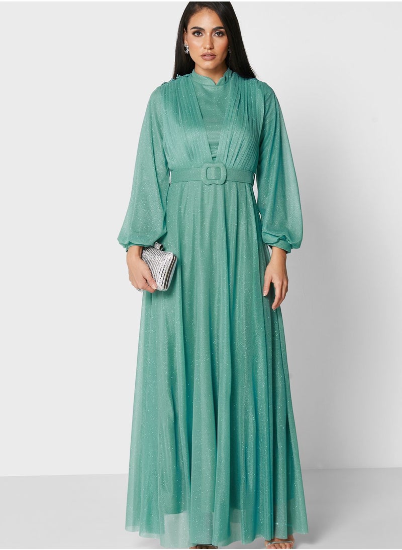 Khizana - Pleat Detail Shimmer Dress - Image 1