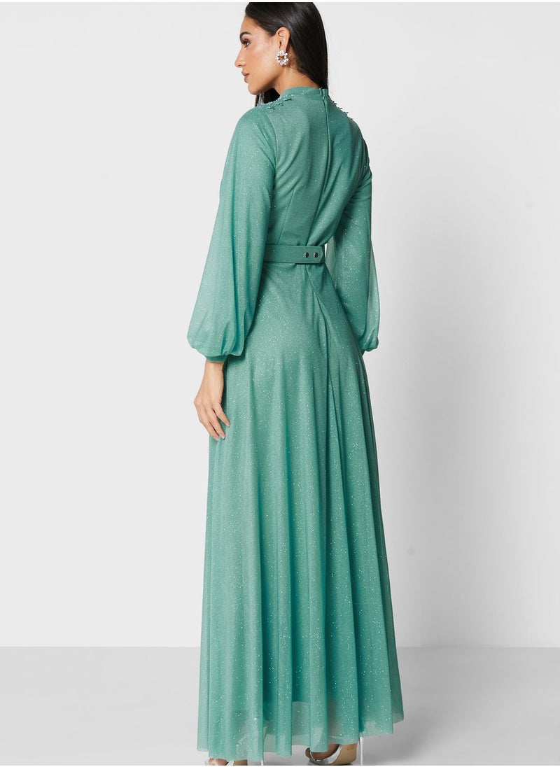 Khizana - Pleat Detail Shimmer Dress - Image 1