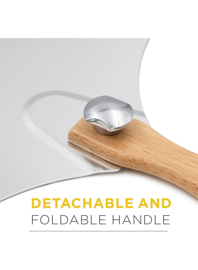 CMGTYYD 12-Inch Pizza Peel with Foldable Wooden Handle – Durable Aluminum Pizza Paddle for Baking, Pizza, Bread, Pastries & Grilling – Lightweight, Compact, Easy Storage - Image 4