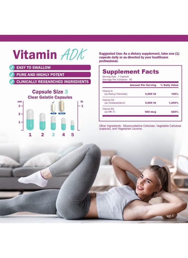 NatureGenX - Vitamin Adk Vitamin A Supplement Vitamin D3 5000 Iu Vitamin K2 Mk7 Vitamin A Vitamin D3 And K2 For Bone Heart And Immunity; 2 Months Supply Of Adk Vitamin Supplement (60 Capsules) - Image 1