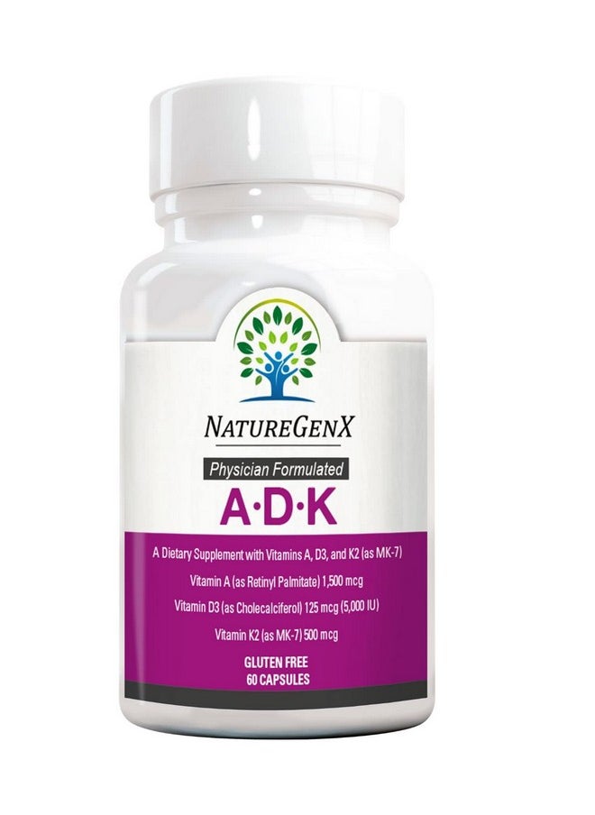 NatureGenX - Vitamin Adk Vitamin A Supplement Vitamin D3 5000 Iu Vitamin K2 Mk7 Vitamin A Vitamin D3 And K2 For Bone Heart And Immunity; 2 Months Supply Of Adk Vitamin Supplement (60 Capsules) - Image 1