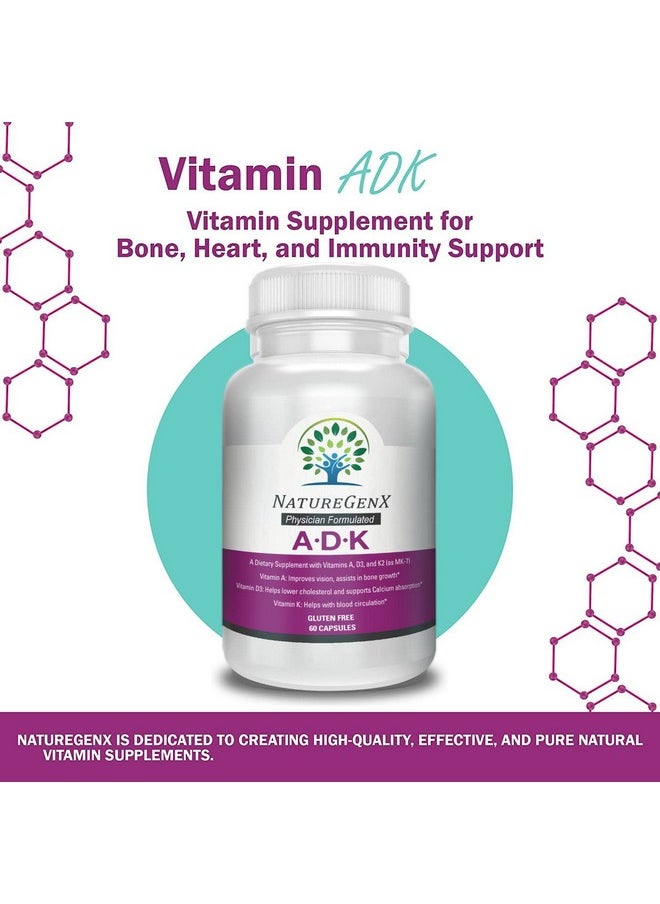 NatureGenX - Vitamin Adk Vitamin A Supplement Vitamin D3 5000 Iu Vitamin K2 Mk7 Vitamin A Vitamin D3 And K2 For Bone Heart And Immunity; 2 Months Supply Of Adk Vitamin Supplement (60 Capsules) - Image 1