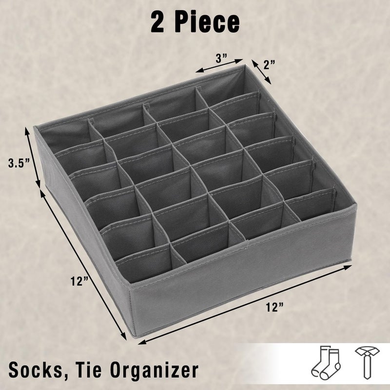 Simple Houseware 2 Pack Simple Houseware Closet Socks Organizer 24 Cell Drawer Divider Dark Grey - Image 2