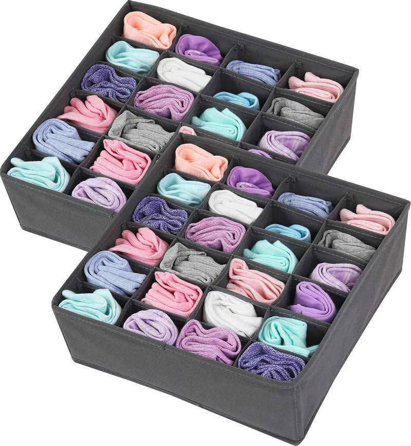 Simple Houseware 2 Pack Simple Houseware Closet Socks Organizer 24 Cell Drawer Divider Dark Grey - Image 1