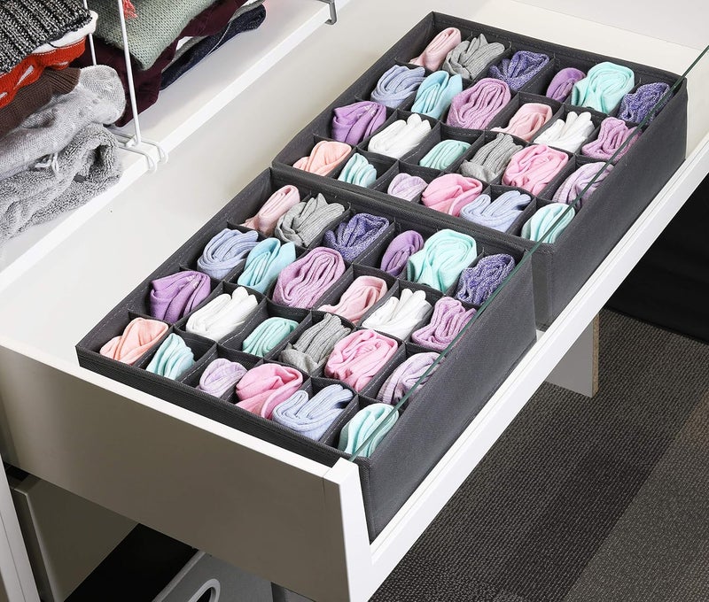 Simple Houseware 2 Pack Simple Houseware Closet Socks Organizer 24 Cell Drawer Divider Dark Grey - Image 4