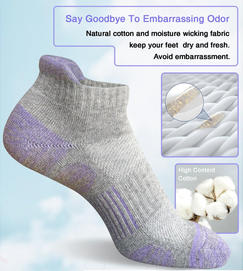 Heyoboy Womens Athletic Running Cotton Socks, Thick Cushioned Anti-blister Wicking Ankle Socks 5 Pairs - Image 5