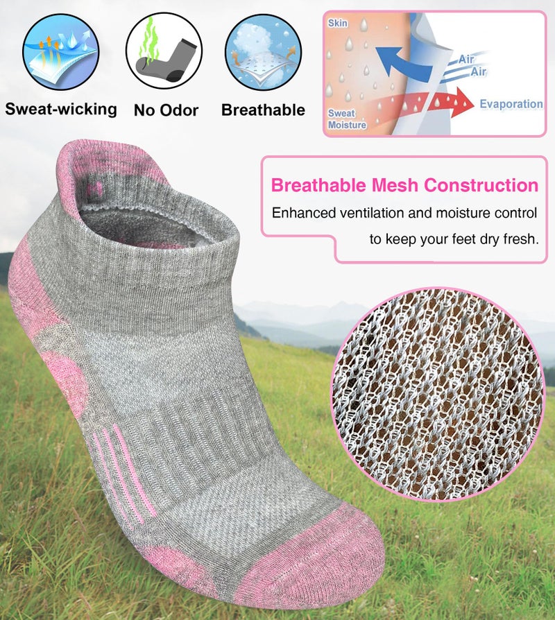 Heyoboy Womens Athletic Running Cotton Socks, Thick Cushioned Anti-blister Wicking Ankle Socks 5 Pairs - Image 4