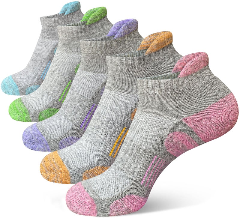 Heyoboy Womens Athletic Running Cotton Socks, Thick Cushioned Anti-blister Wicking Ankle Socks 5 Pairs - Image 1