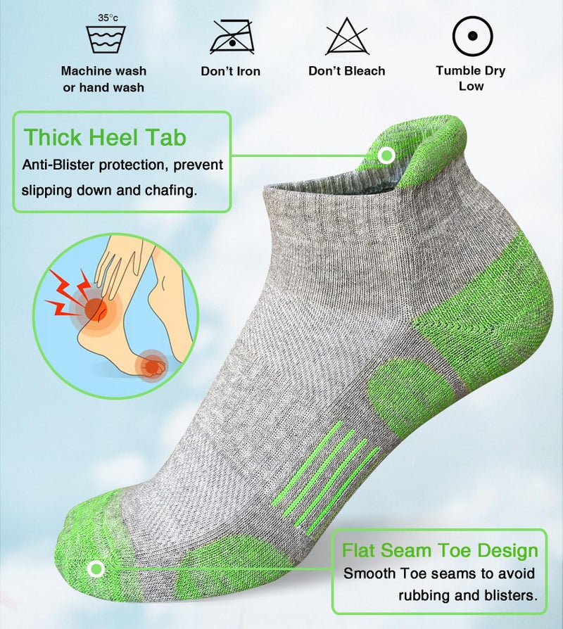 Heyoboy Womens Athletic Running Cotton Socks, Thick Cushioned Anti-blister Wicking Ankle Socks 5 Pairs - Image 2