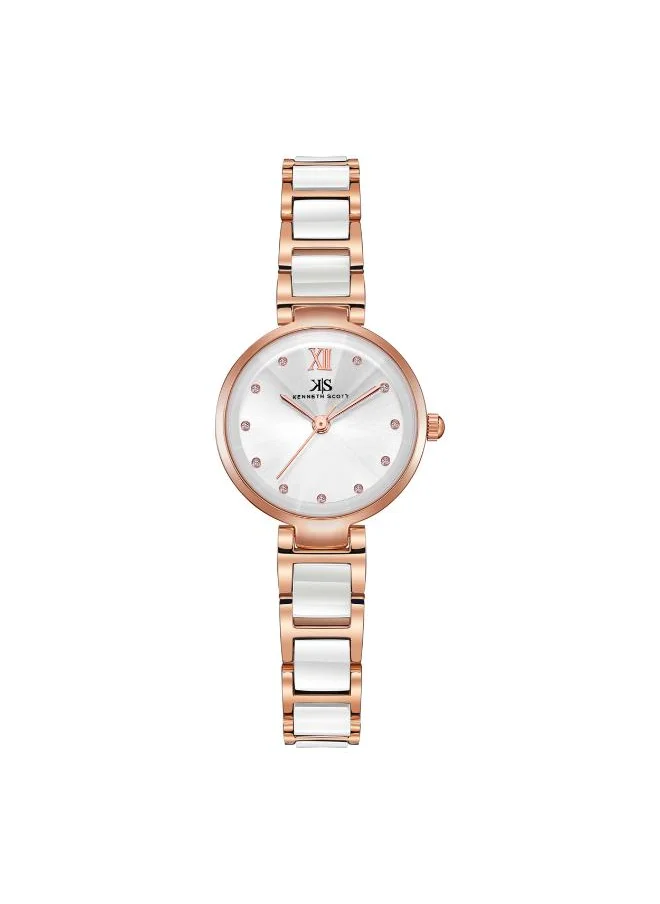 KENNETH SCOTT Kenneth Scott K22531-KCWW Women's Analog Display Watch & Alloy+Ceramic Strap Silver
