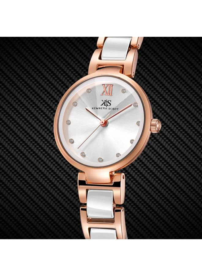 KENNETH SCOTT Kenneth Scott K22531-KCWW Women's Analog Display Watch & Alloy+Ceramic Strap Silver
