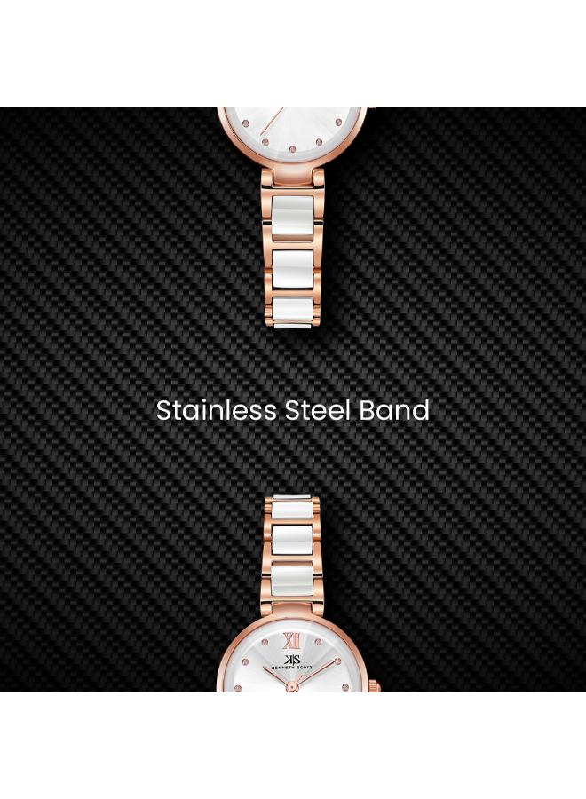 Kenneth Scott women's watch with hands and bracelet made of alloy and white ceramic