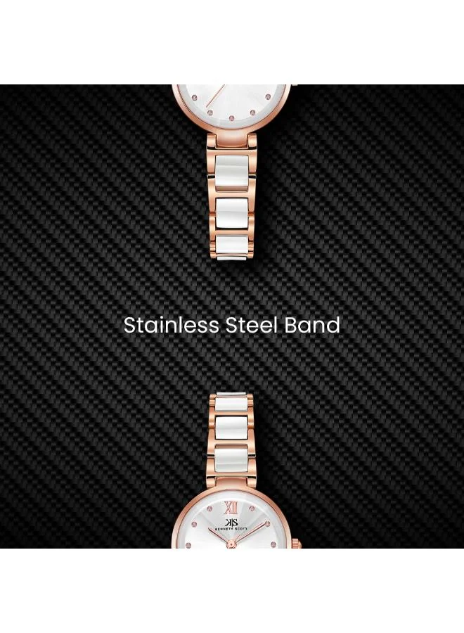KENNETH SCOTT Kenneth Scott K22531-KCWW Women's Analog Display Watch & Alloy+Ceramic Strap Silver