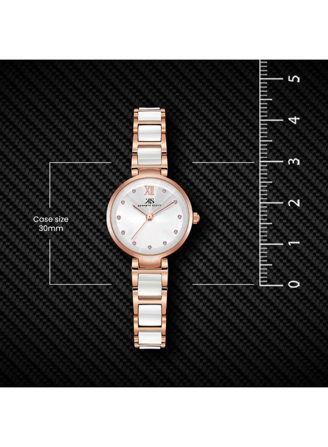 KENNETH SCOTT Kenneth Scott K22531-KCWW Women's Analog Display Watch & Alloy+Ceramic Strap Silver