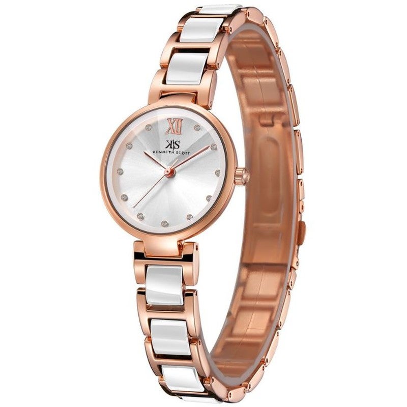 Kenneth Scott women's watch with hands and bracelet made of alloy and white ceramic