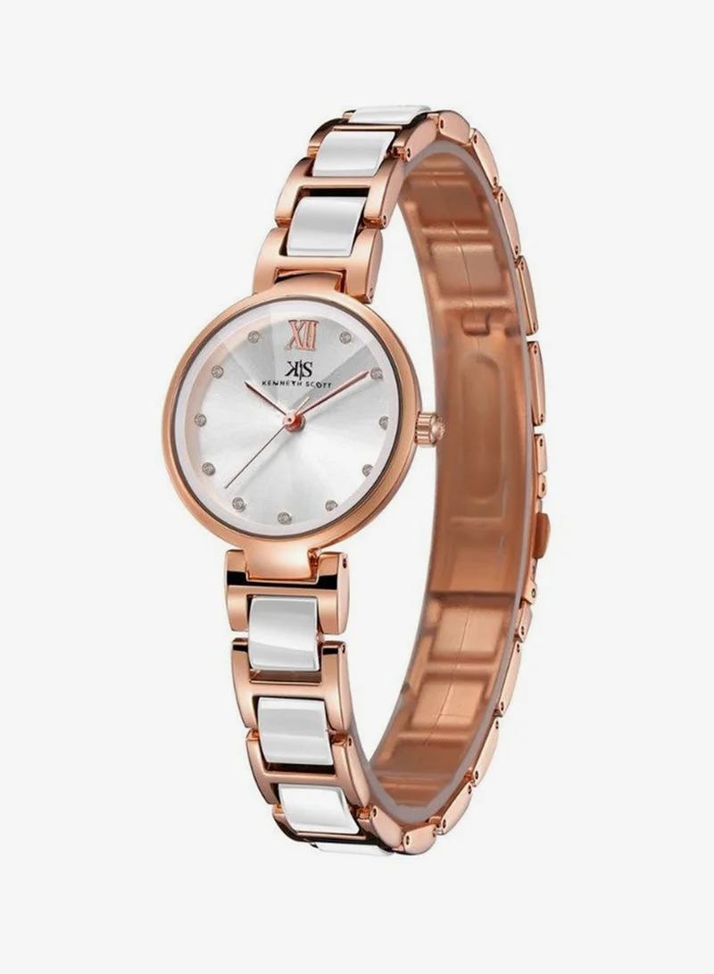 KENNETH SCOTT Kenneth Scott K22531-KCWW Women's Analog Display Watch & Alloy+Ceramic Strap Silver