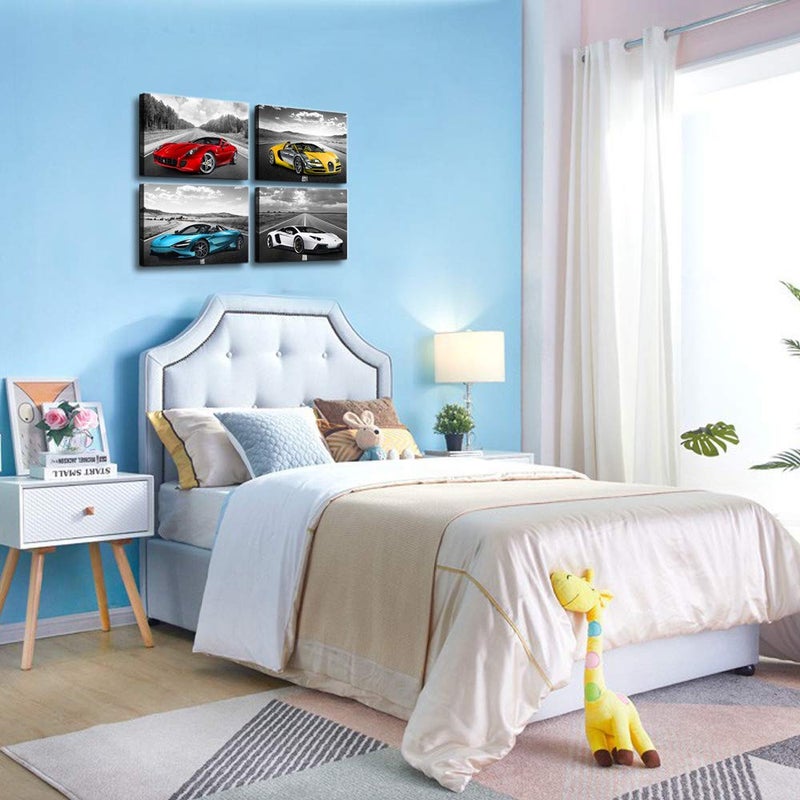 CANVASZON Car Poster Decor Black and White Wall Art Framed Car Art for Teen Boys Man Bedroom DÃ©cor Sports Posters Ferrari Lamborghini McLaren Bugatti Canvas Posters for Office Room Decor Gift for Teen Boys - Image 4